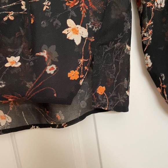 A New Day Black Fall Woodsy Floral Printed Long Sleeve Billowy Peasant Blouse - Picture 10 of 15